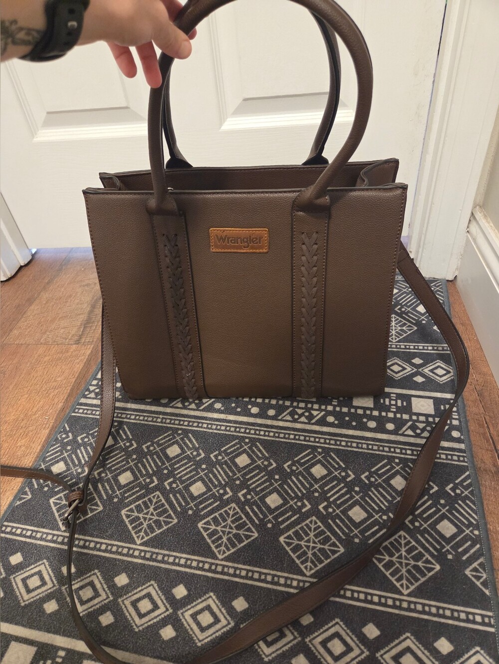 Wrangler Chocolate Brown Structured Satchel with Detachable Strap
